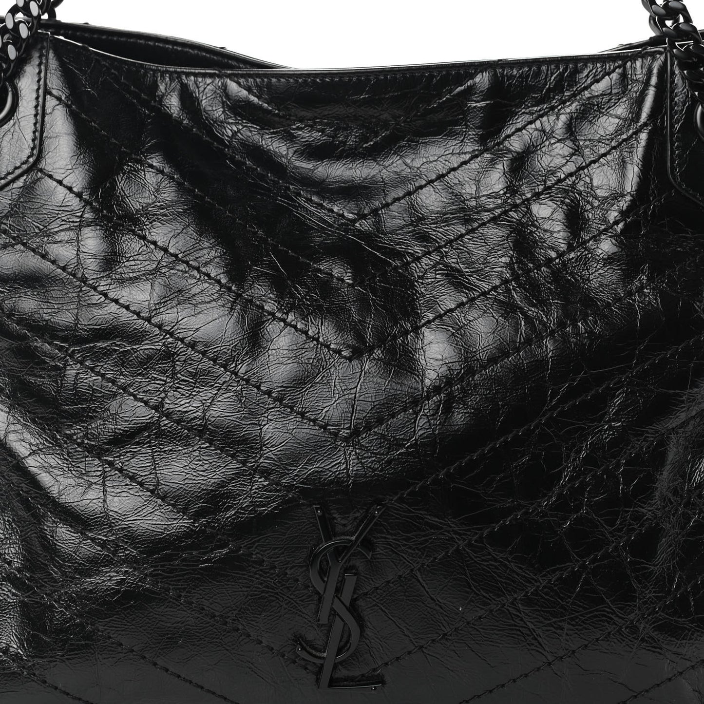 Crinkled Calfskin Matelasse Monogram Medium Niki Shopper Tote Black