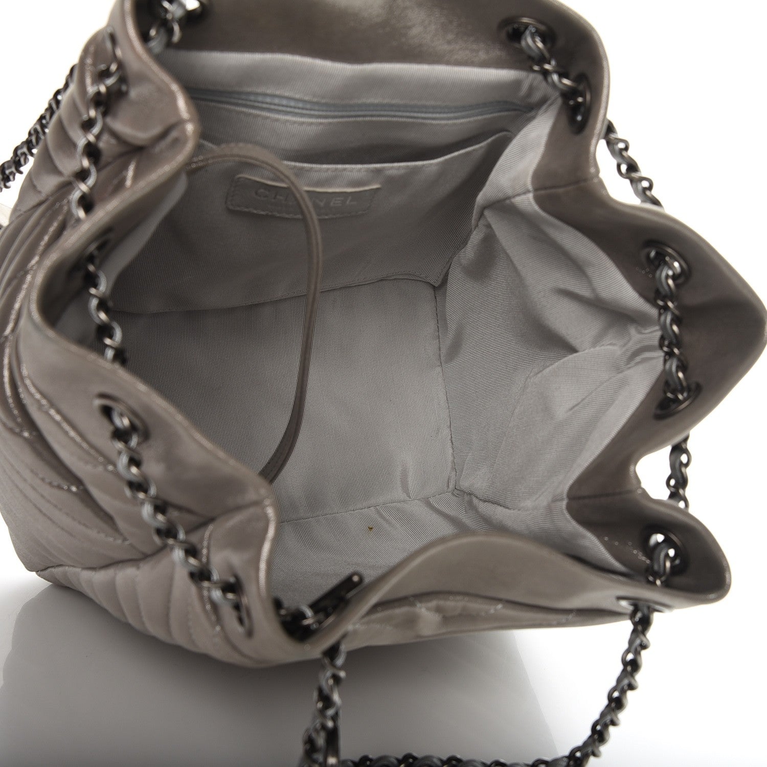 Chanel Iridescent Calfskin Chevron Small Urban Spirit Drawstring Bag Silver 7 of 7