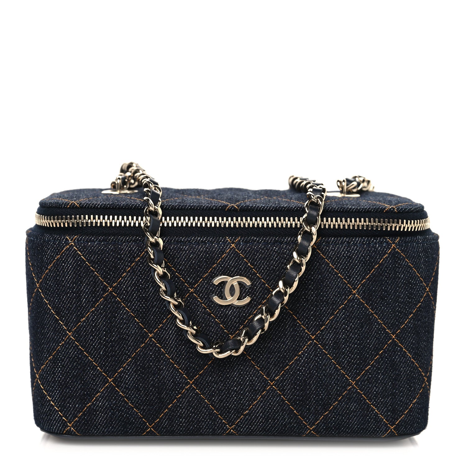 Chanel Denim Quilted Vanity Case With Chain Dark Blue 1 of 11