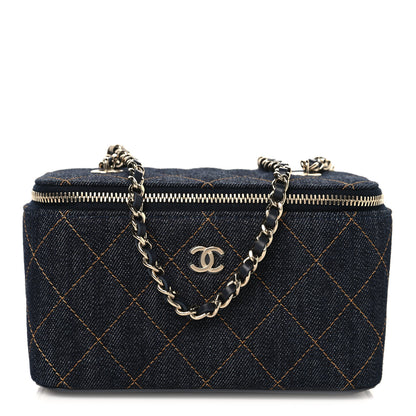 Chanel Denim Quilted Vanity Case With Chain Dark Blue 1 of 11