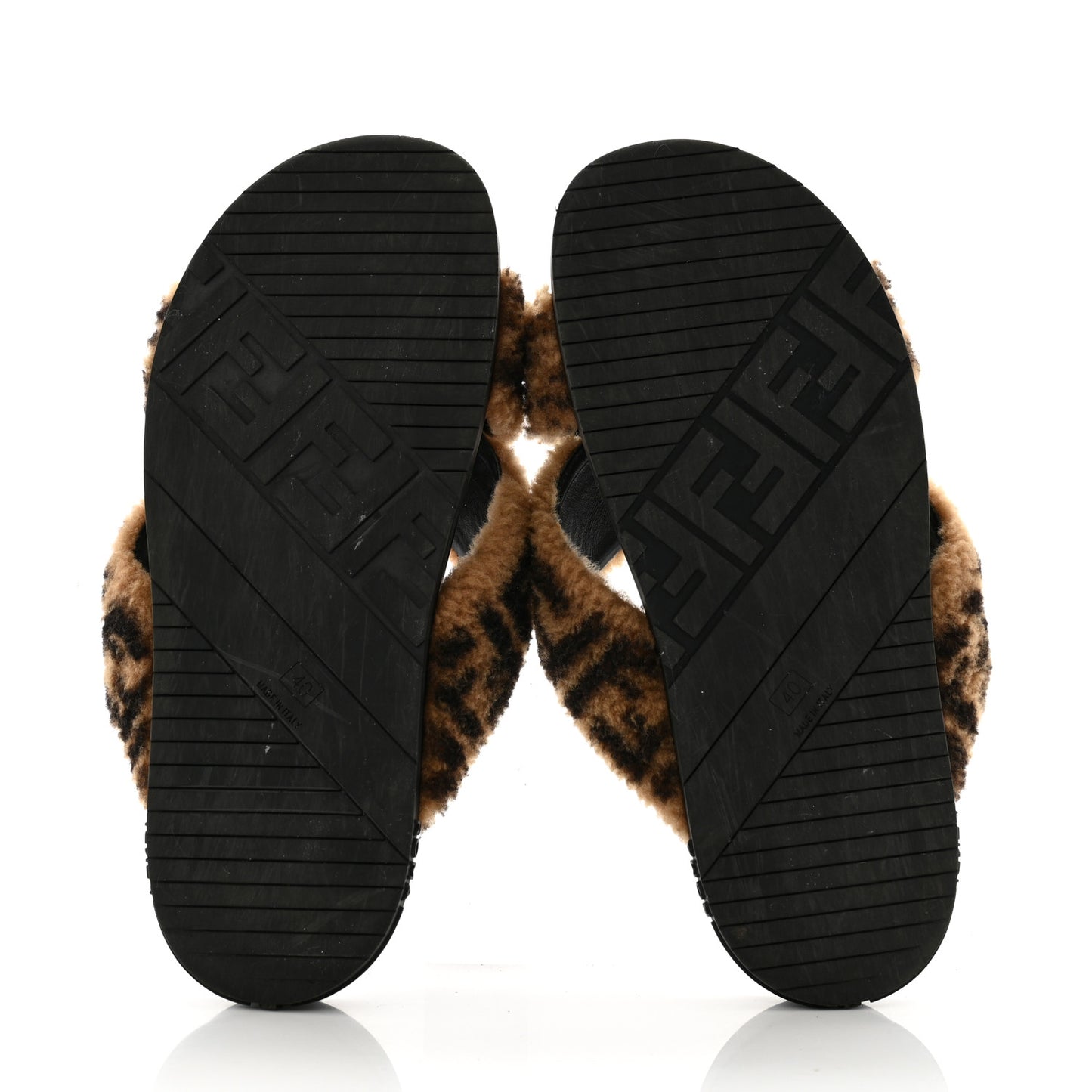 Shearling FF Sandals 40 Black Brown