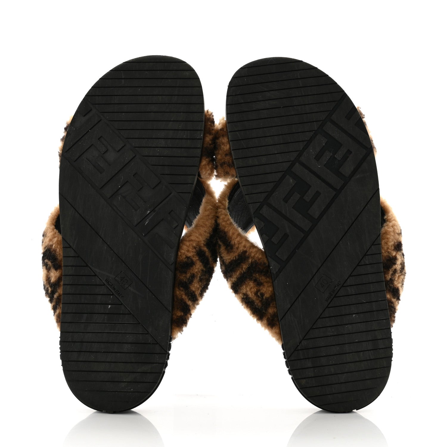 Fendi Shearling FF Sandals 40 Black Brown 5 of 8