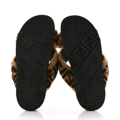 Fendi Shearling FF Sandals 40 Black Brown 5 of 8