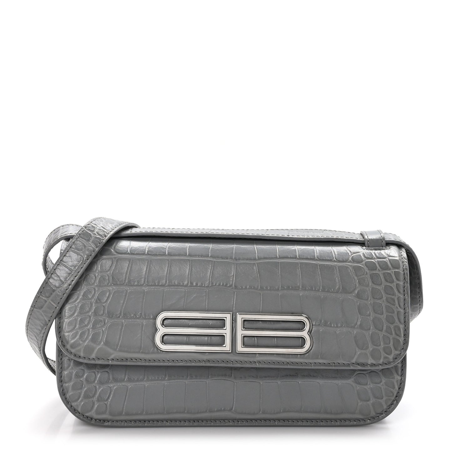 Extra Supple Calfskin Crocodile Embossed Small Gossip Bag Grey