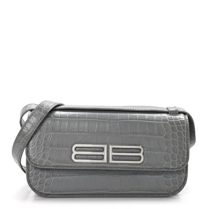 Balenciaga Extra Supple Calfskin Crocodile Embossed Small Gossip Bag Grey 1 of 12