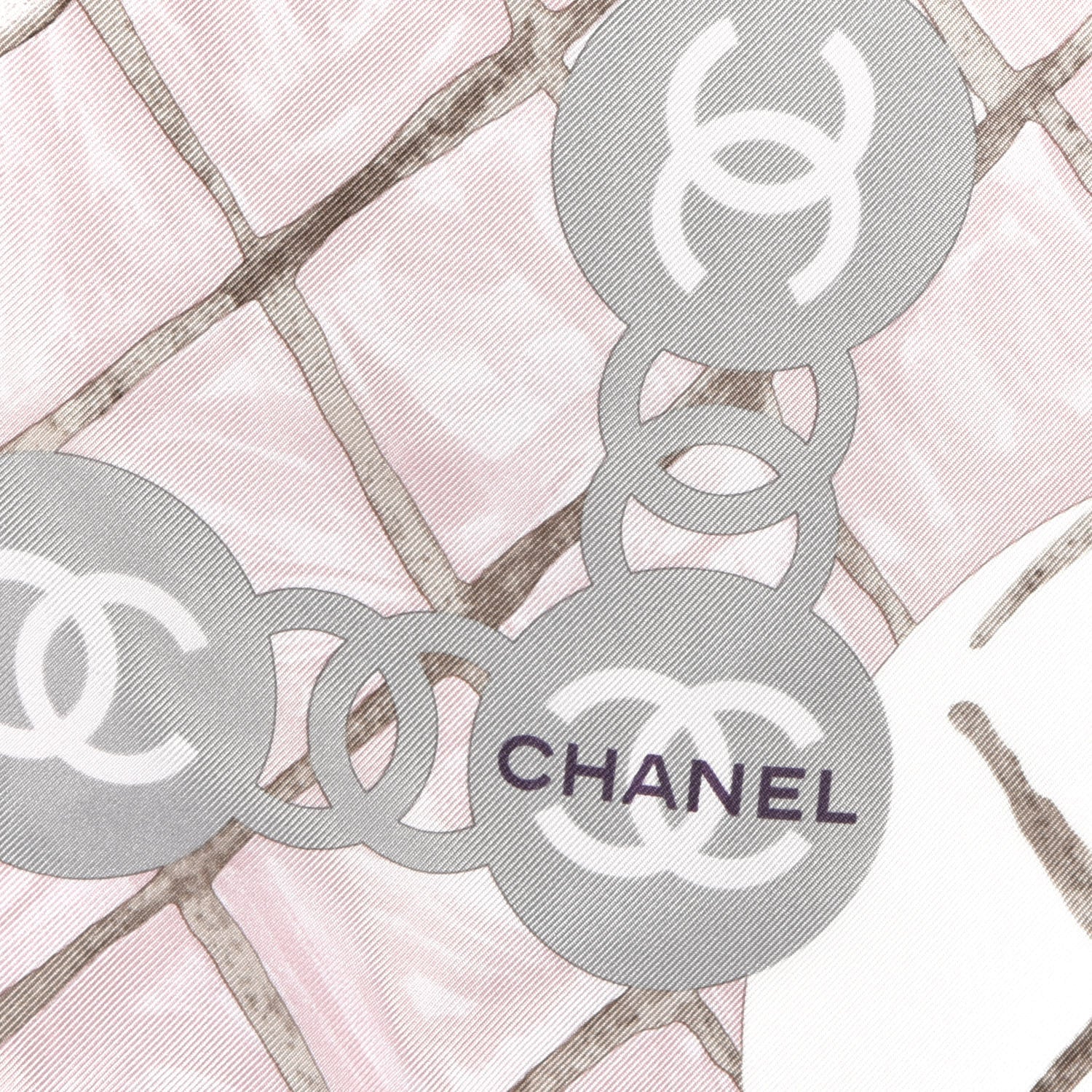 Chanel Silk CC Logo Camellia Scarf White Pink 2 of 3