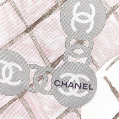 Chanel Silk CC Logo Camellia Scarf White Pink 2 of 3
