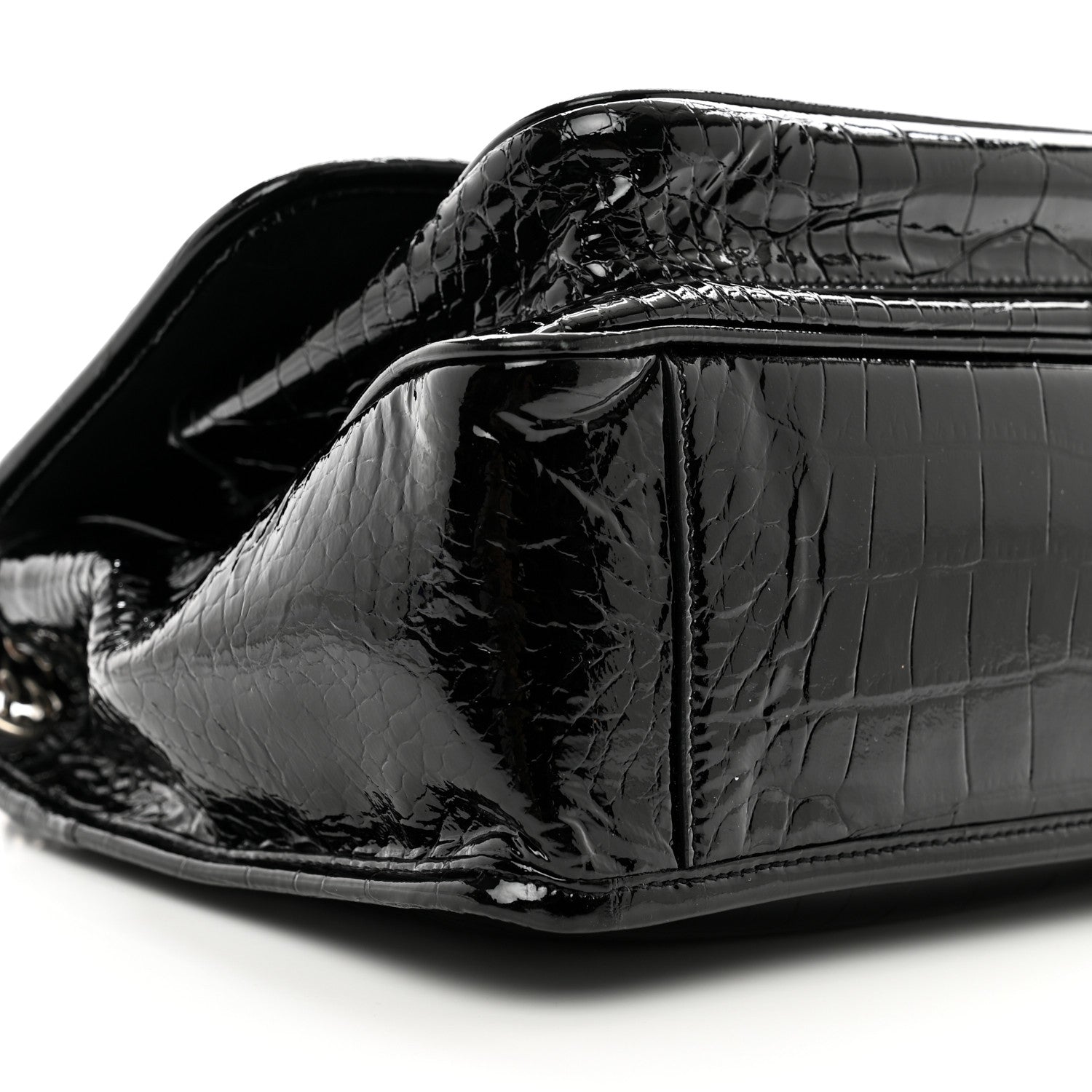 Saint Laurent Patent Crocodile Embossed Lambskin Monogram Medium Niki Chain Satchel Black 9 of 12