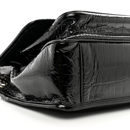 Saint Laurent Patent Crocodile Embossed Lambskin Monogram Medium Niki Chain Satchel Black 9 of 12