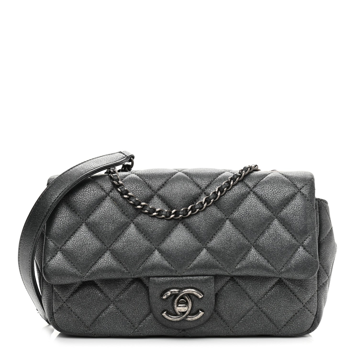 Chanel Iridescent Goatskin Quilted Small CC Eyelet Flap Dark Silver 1 of 11