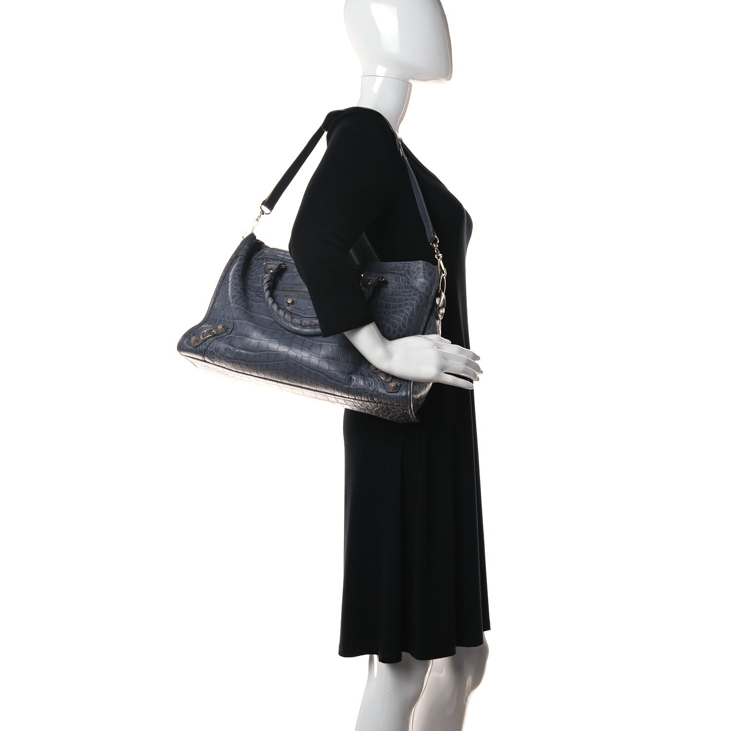 Balenciaga Calfskin Crocodile Embossed Giant 12 Gold Hardware City Gris Beton 2 of 13