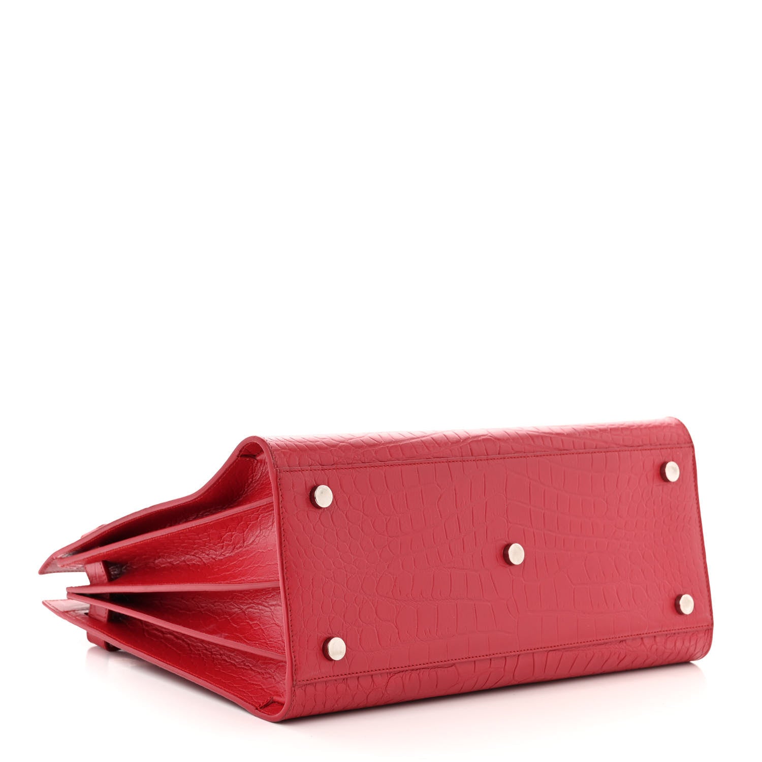 Saint Laurent Calfskin Crocodile Embossed Small Sac de Jour Eros Red 4 of 12
