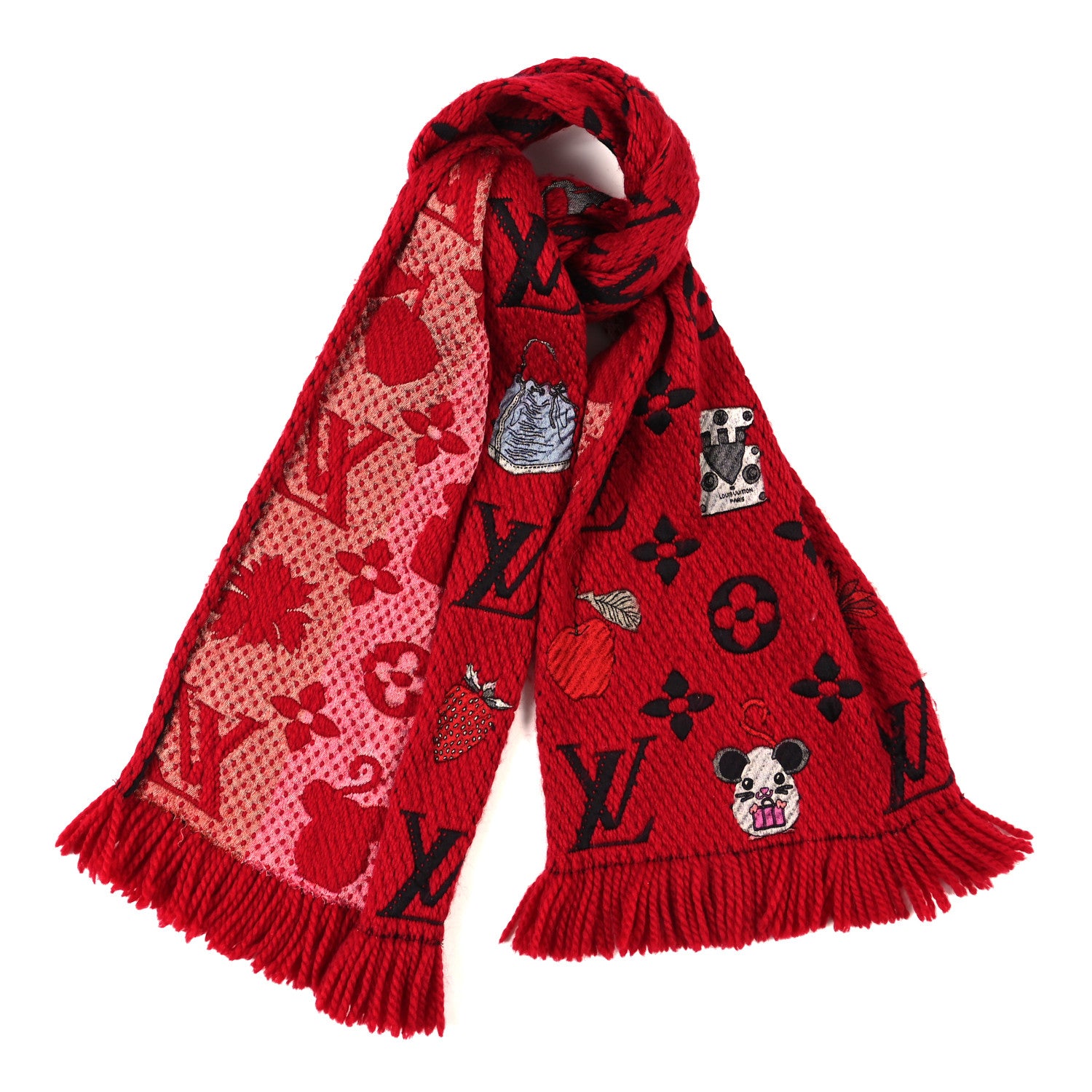 Louis Vuitton Wool Silk Logomania Vuittonite Scarf Red 1 of 3