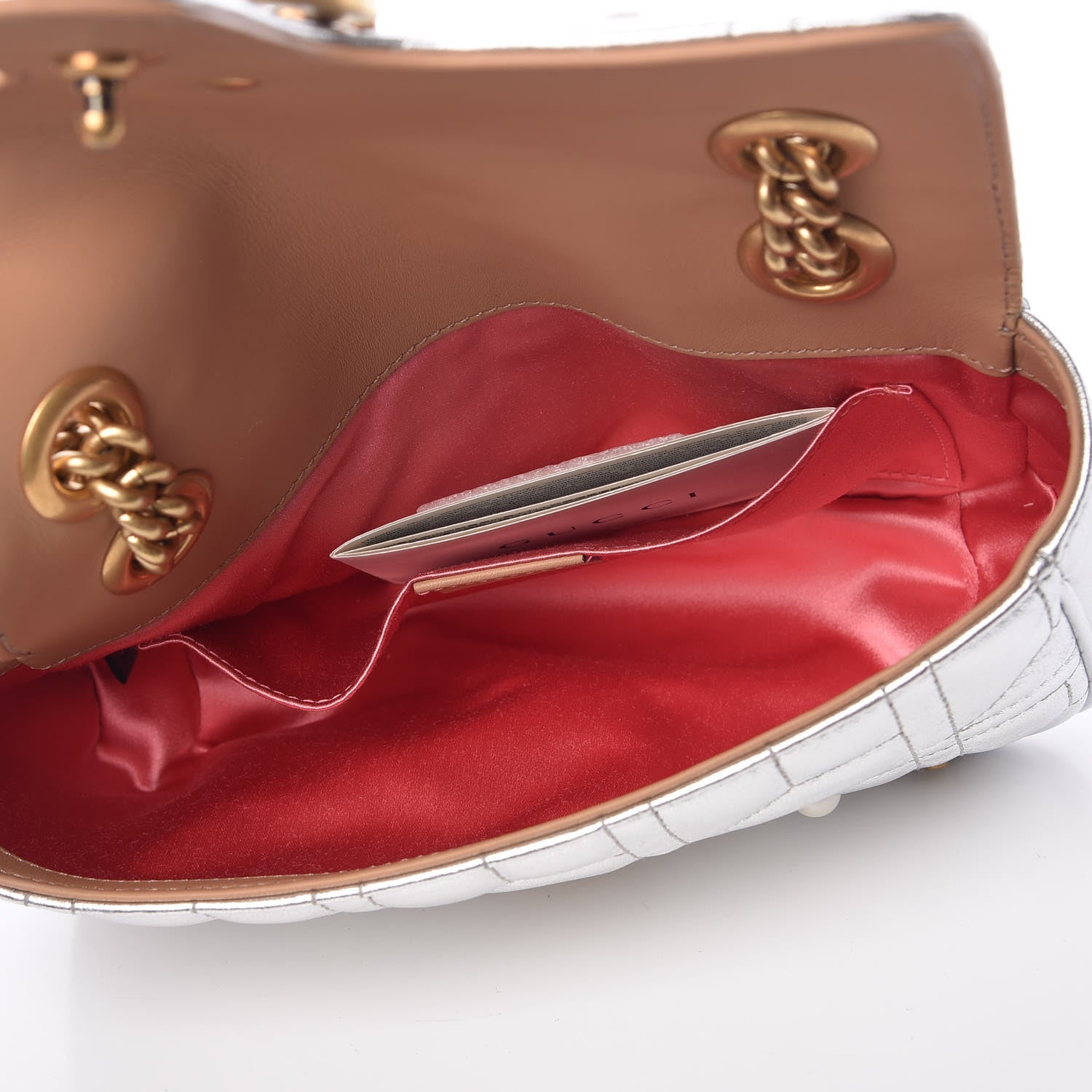 Gucci Metallic Calfskin Matelasse Studded Mini Pearly GG Marmont Shoulder Bag Silver 5 of 9
