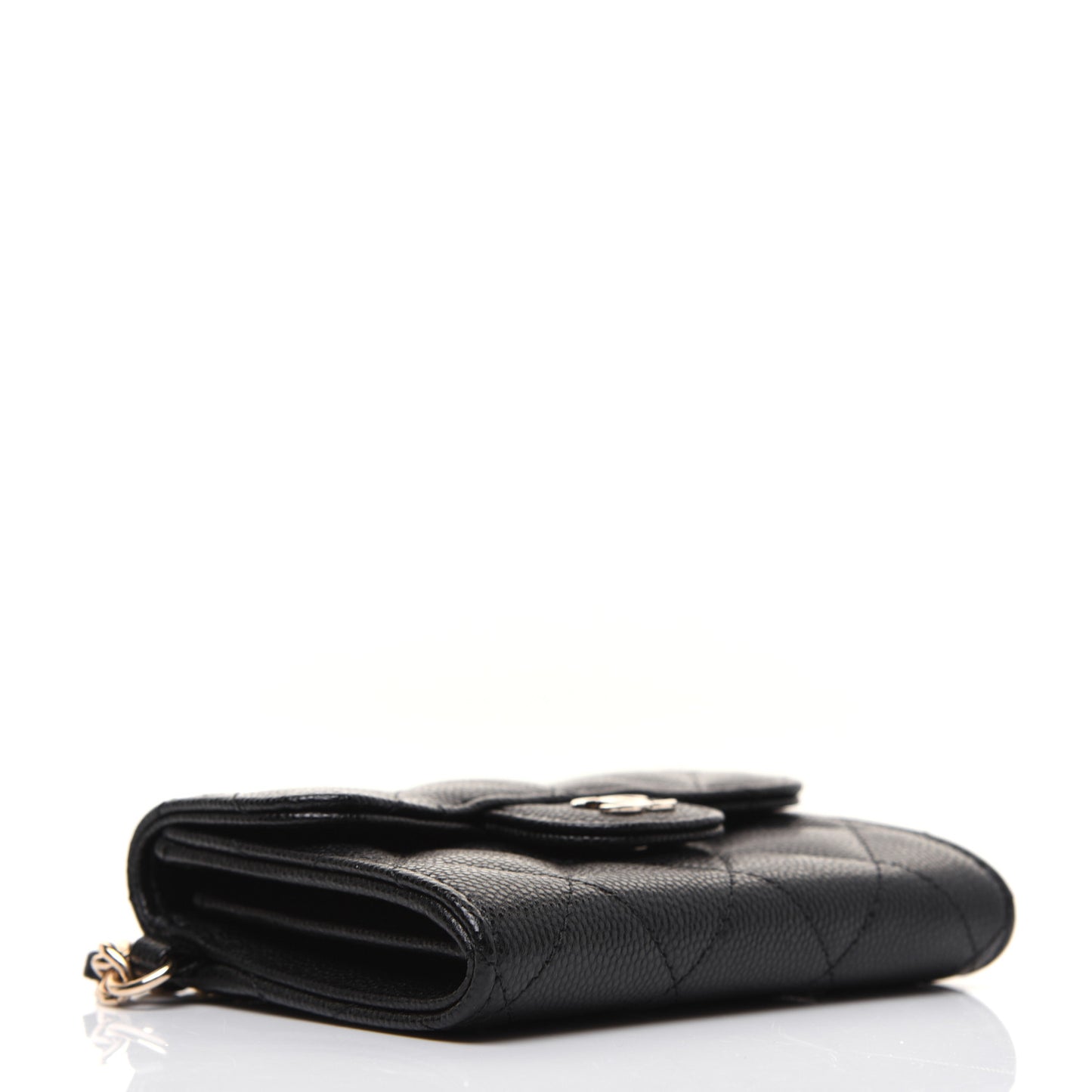 Caviar Quilted Flap Card Holder Chain Wristlet Black