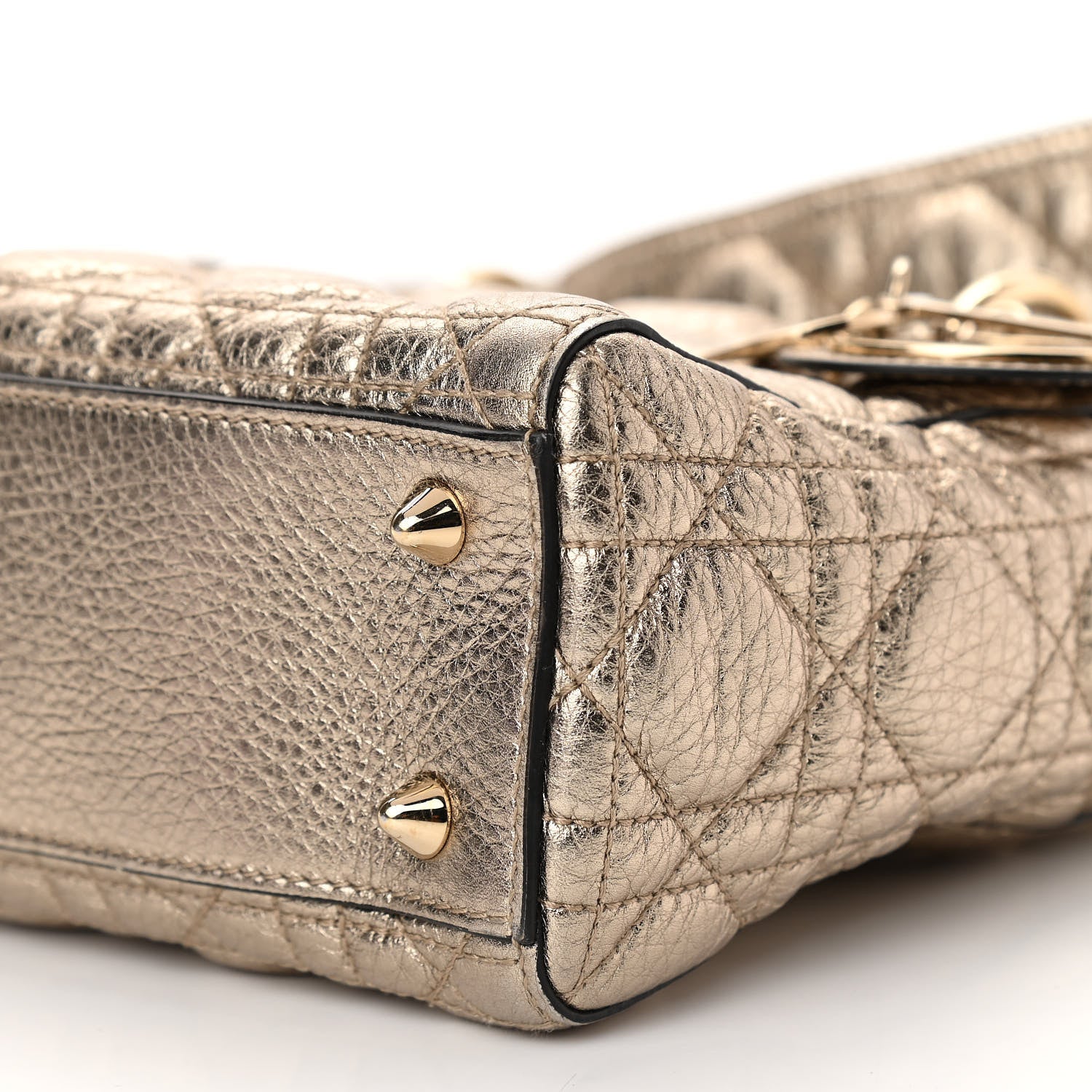 Christian Dior Metallic Grained Calfskin Cannage Small Supple Lady Dior Pale Gold 10 of 10