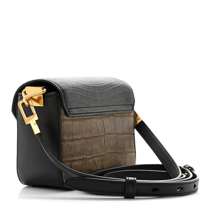 Alexander Wang Crocodile Lizard Embossed Calfskin Prisma Envelope Crossbody Black Military 3 of 11