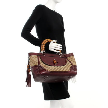 Gucci Monogram New Bamboo Medium Tassel Tote Bordeaux 2 of 12