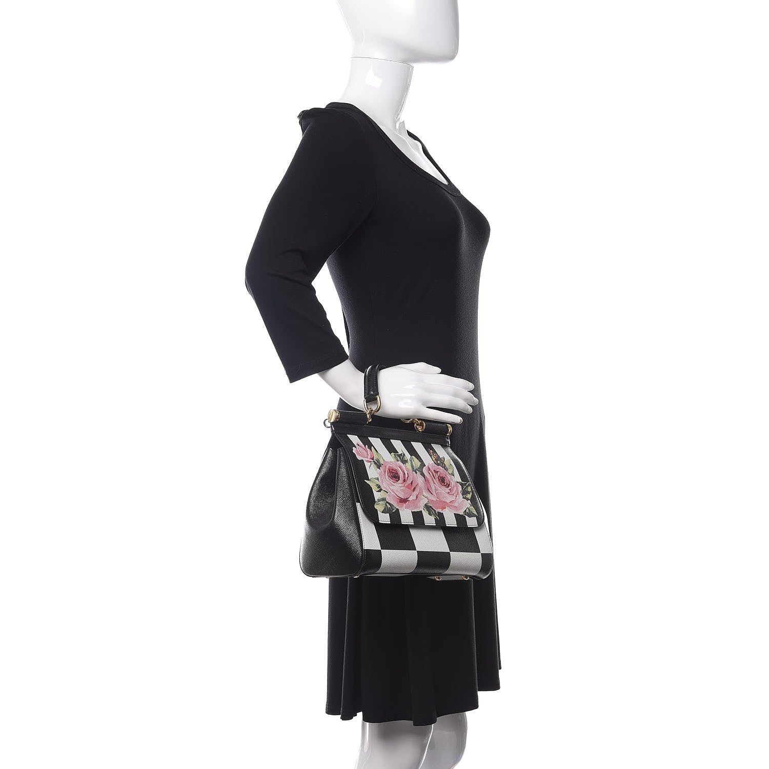 Dolce & Gabbana Dauphine Print Checker Rose Medium Miss Sicily Satchel Black Multicolor 2 of 13