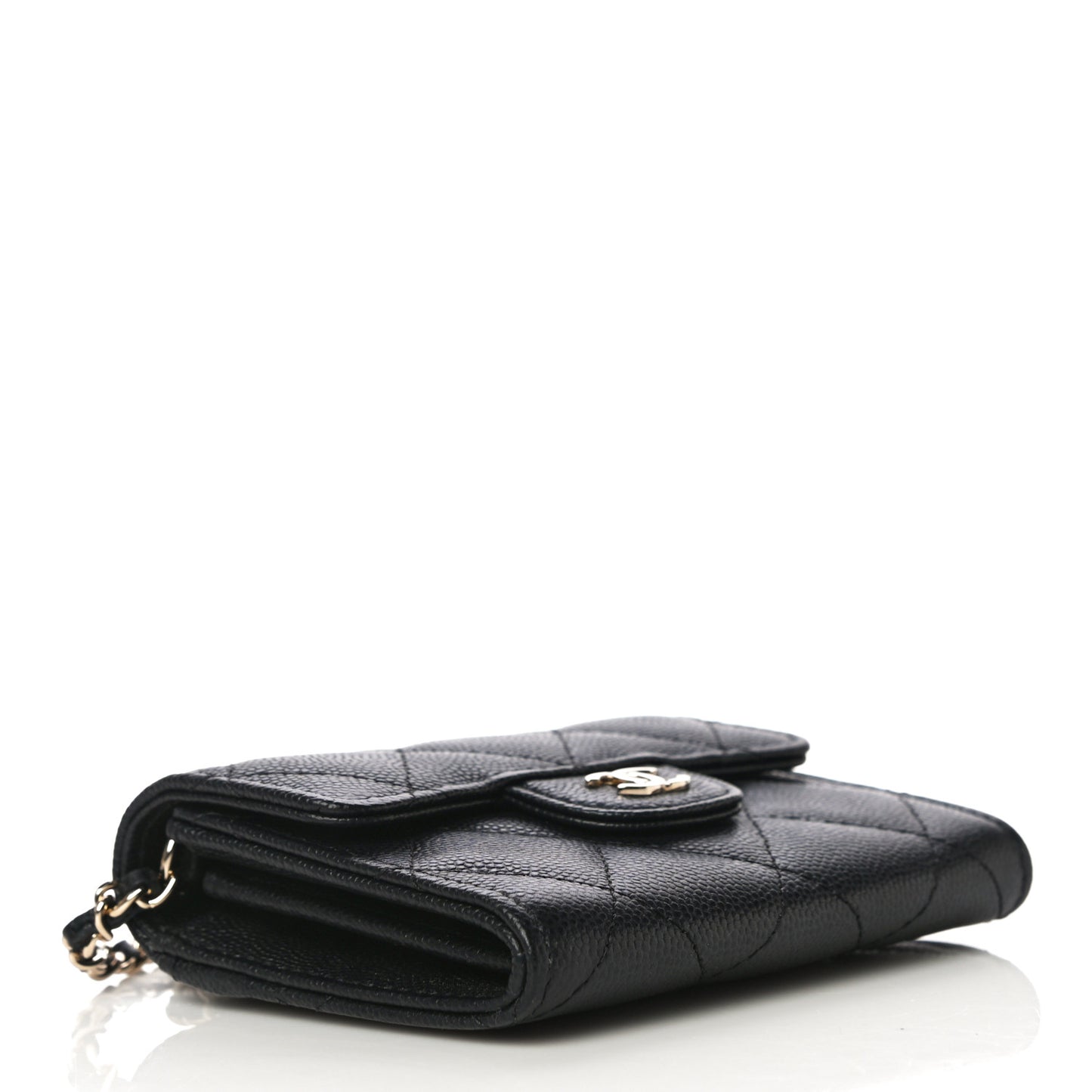 Caviar Quilted Flap Card Holder On Chain Black