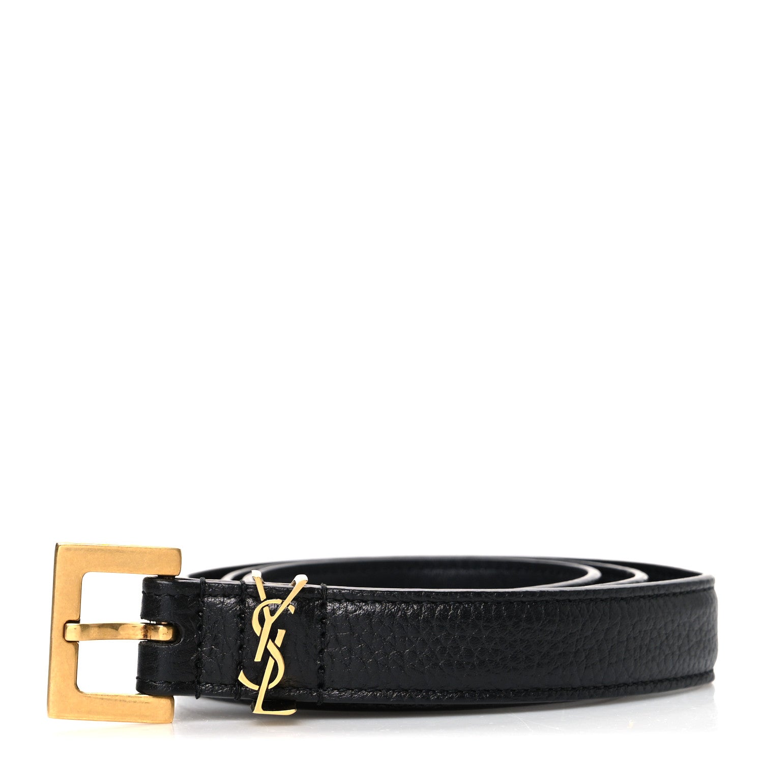 Saint Laurent Grained Calfskin Monogram Square Buckle Belt 65 26 Black 1 of 6