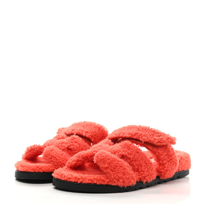 Hermes Woolskin Womens Chypre Sandals 38 Orange 3 of 8