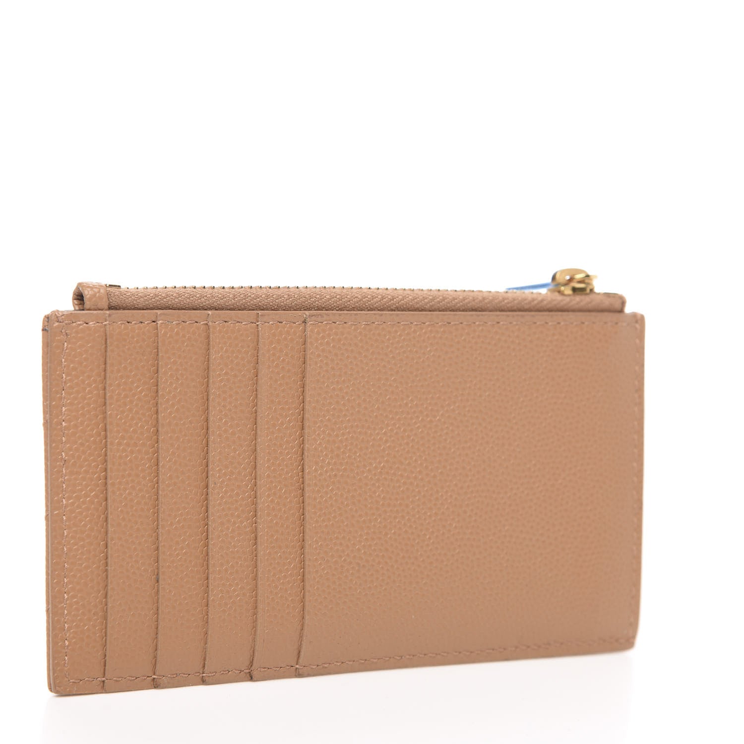 Saint Laurent Grain De Poudre Matelasse Chevron Monogram Fragments Zippered Card Case Cork 2 of 6