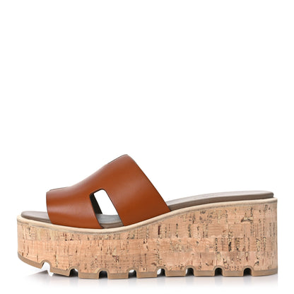 Hermes Calfskin Cork Eze 30 Sandals 38 Marron Glaise 1 of 8