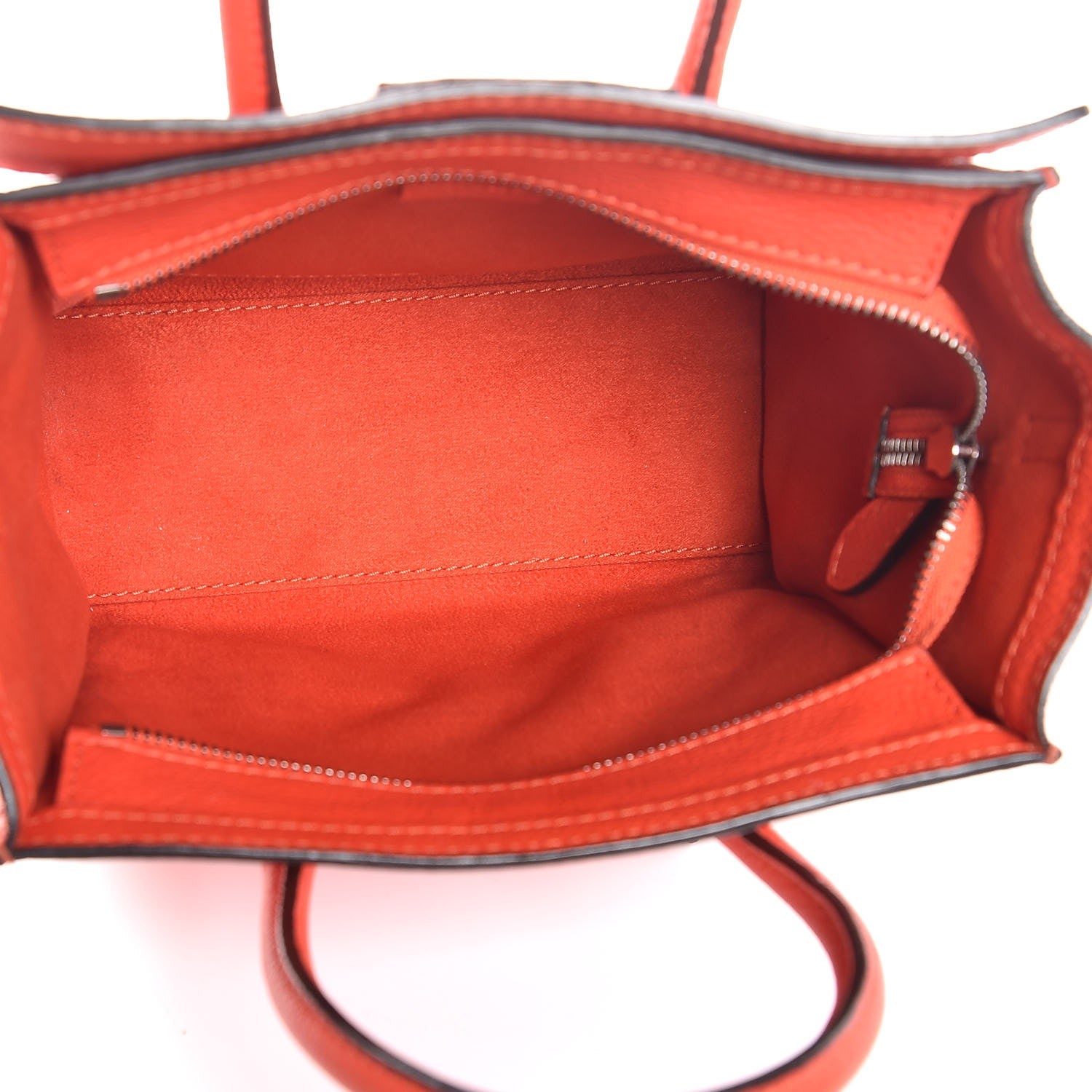 Celine Drummed Calfskin Nano Luggage Vermillion 5 of 9