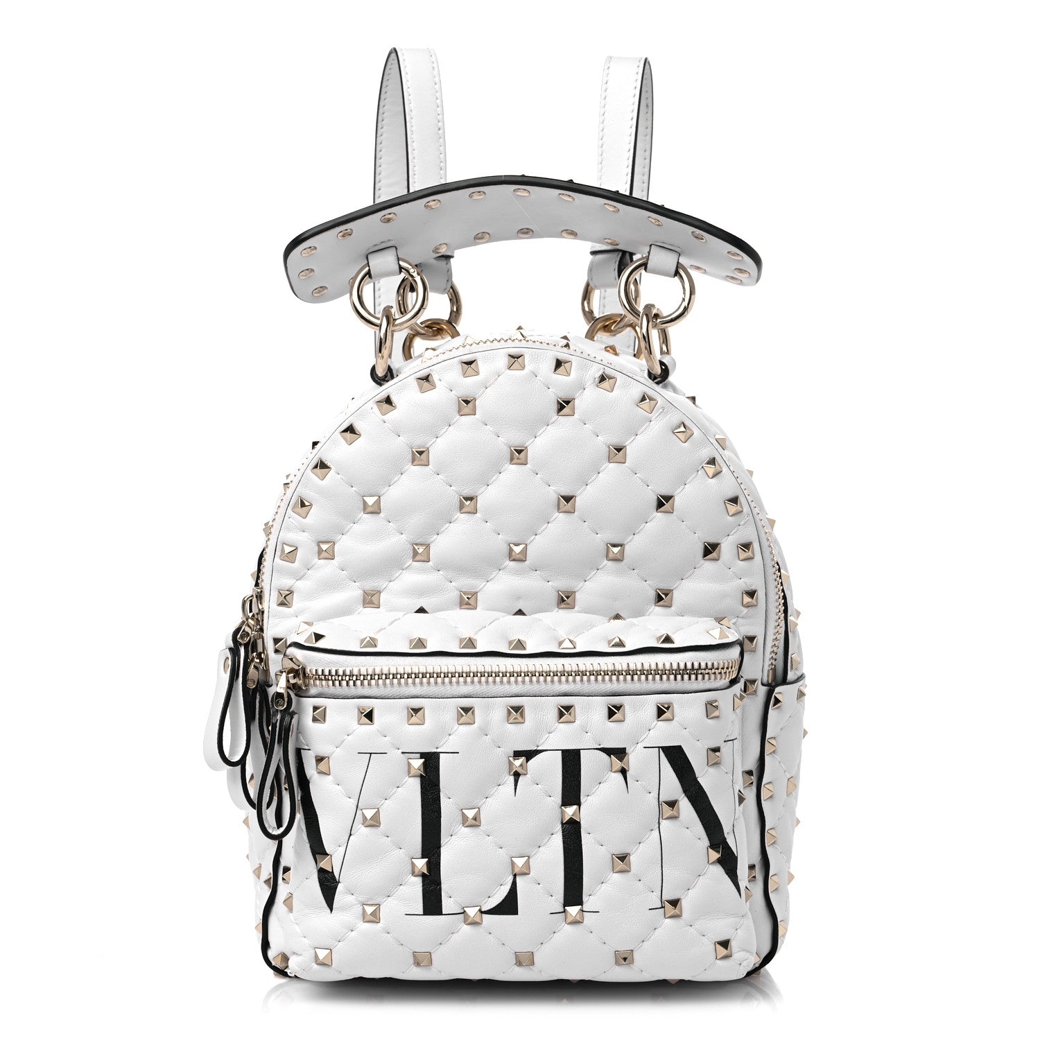 Valentino Garavani Lambskin VLTN Print Quilted Mini Rockstud Spike Backpack White 1 of 9
