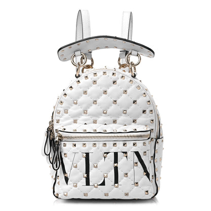 Valentino Garavani Lambskin VLTN Print Quilted Mini Rockstud Spike Backpack White 1 of 9