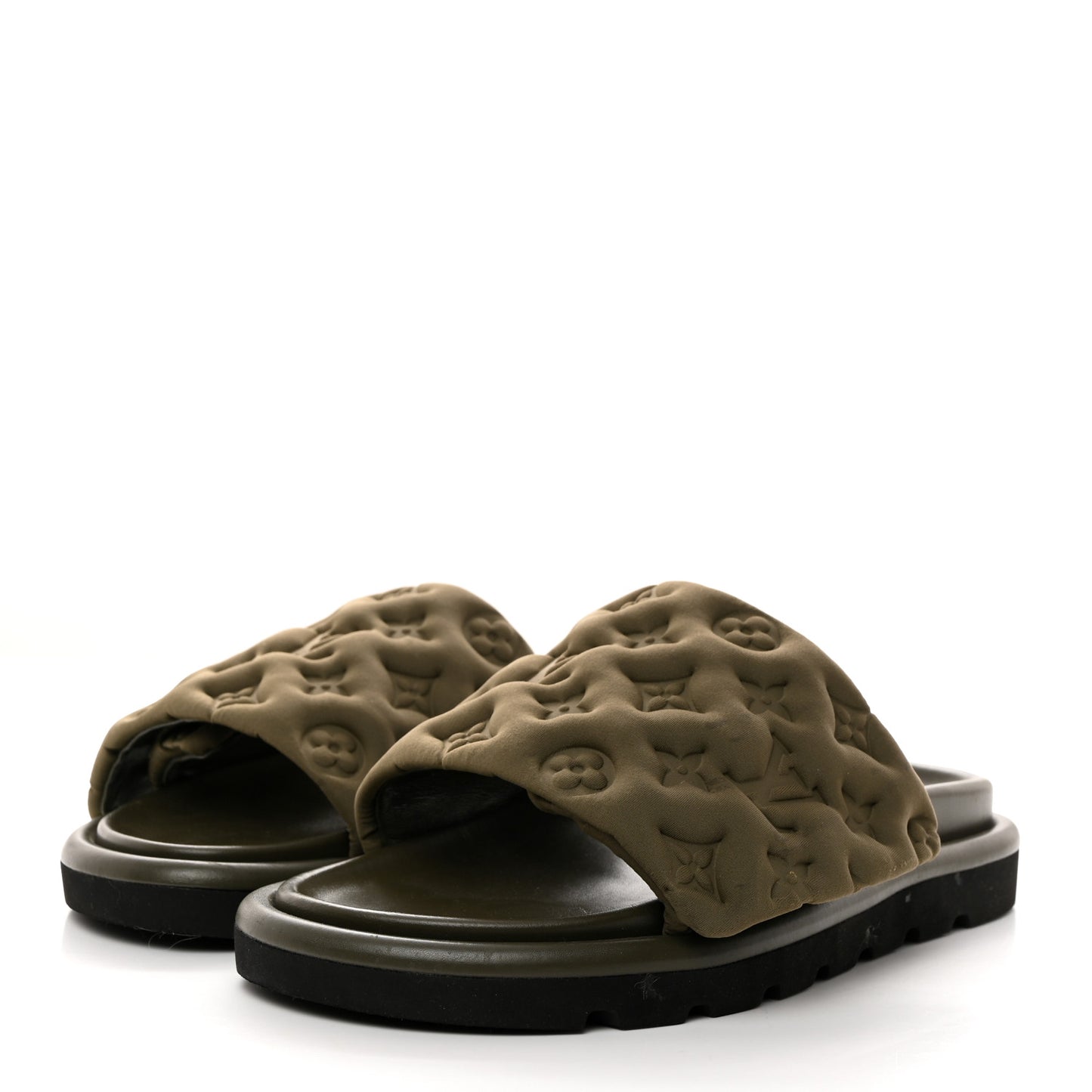 Technical Fabric Embossed Monogram Pool Pillow Comfort Mules 40 Khaki