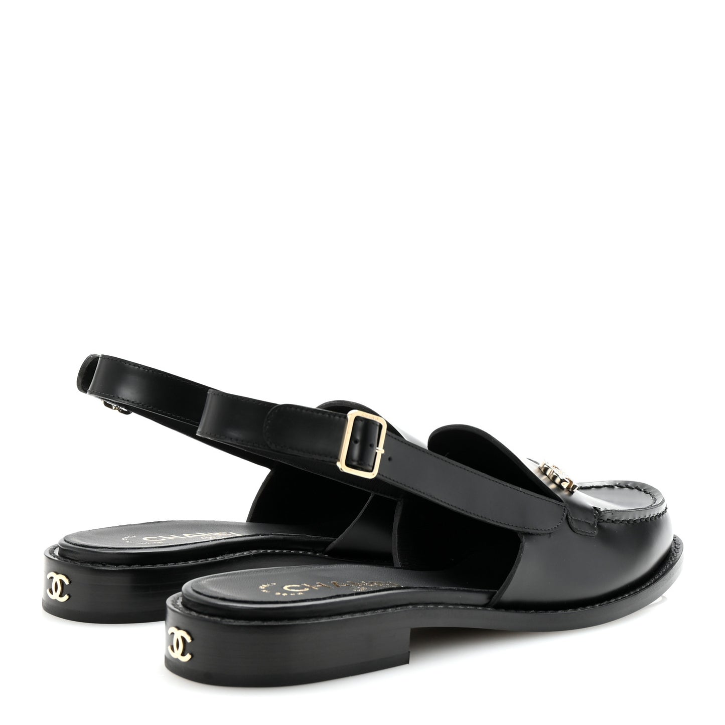 Calfskin Crystal CC Slingback Flats 39 Black
