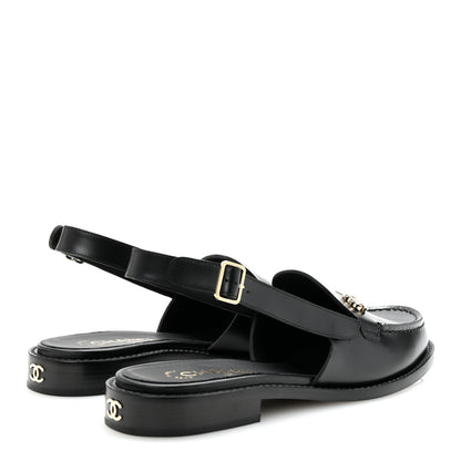 Chanel Calfskin Crystal CC Slingback Flats 39 Black 5 of 10