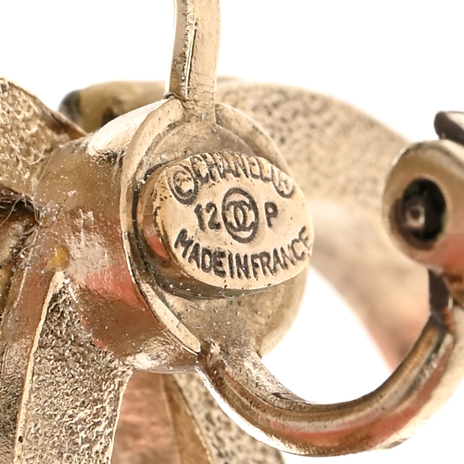 Chanel Metal Crystal Studded CC Hoop Drop Earrings Gold 4 of 4