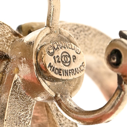 Chanel Metal Crystal Studded CC Hoop Drop Earrings Gold 4 of 4