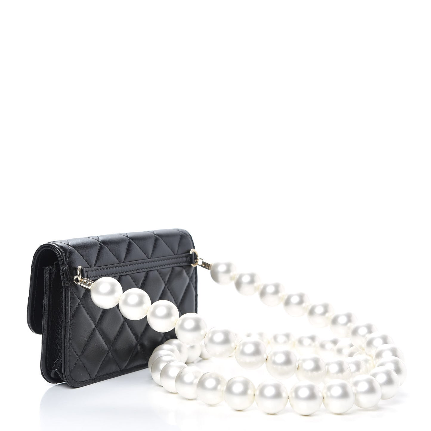 Calfskin Quilted Maxi Pearls Clutch With Chain Black