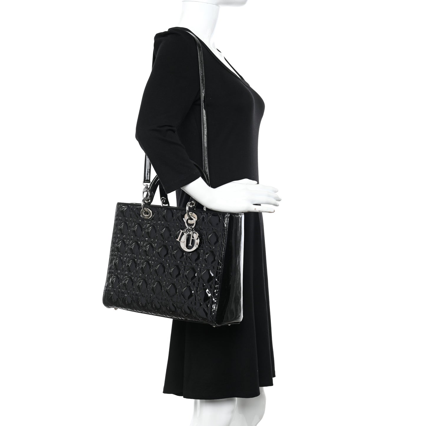 Patent Cannage Large Lady Dior Black