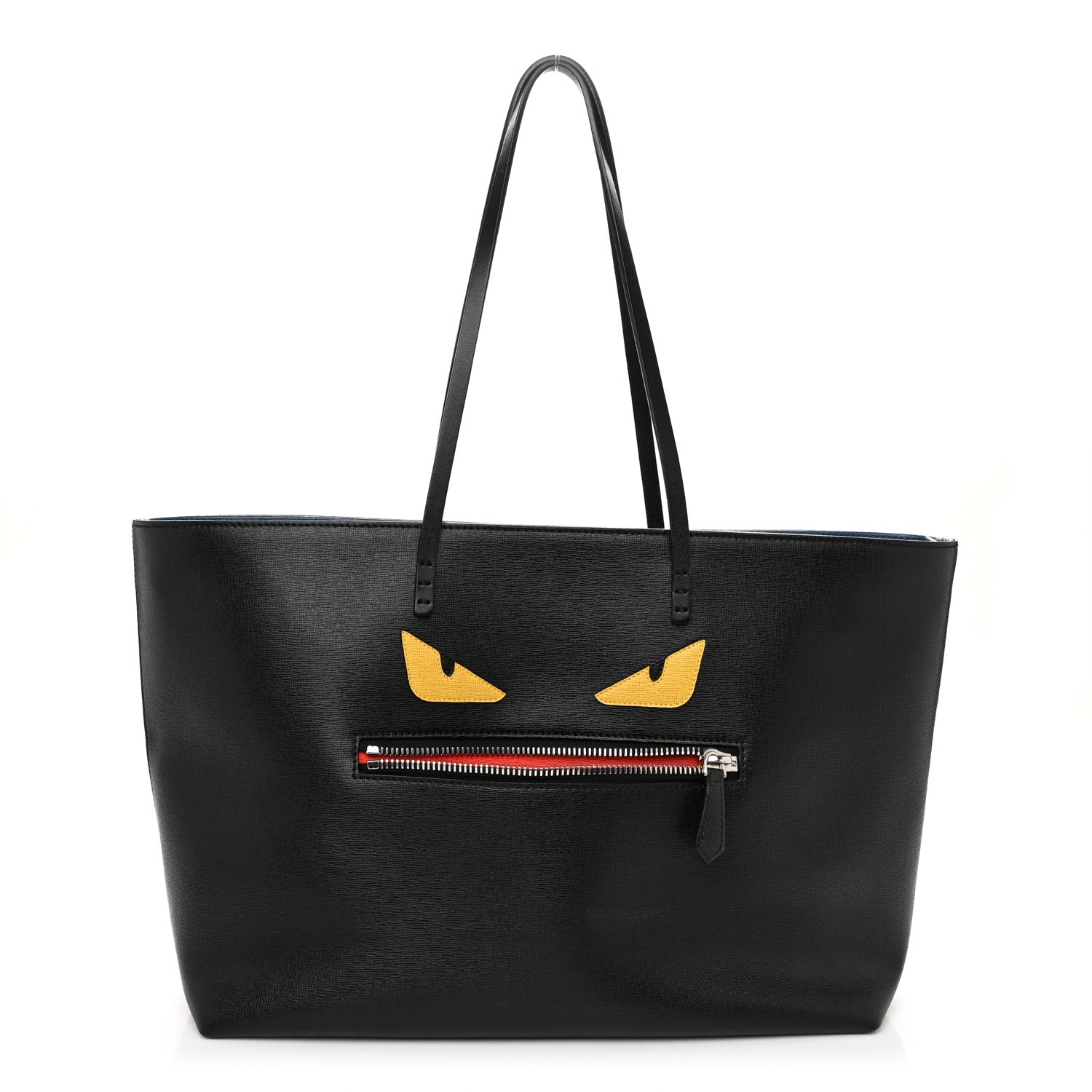Fendi Vitello Elite Cuoio Monster Buggies Medium Roll Tote Black Multicolor Blue Cobalto 1 of 11