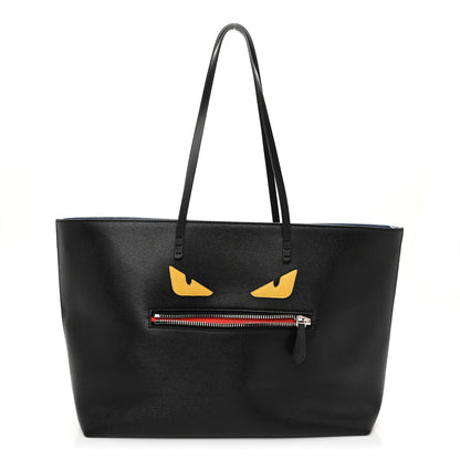 Fendi Vitello Elite Cuoio Monster Buggies Medium Roll Tote Black Multicolor Blue Cobalto 1 of 11