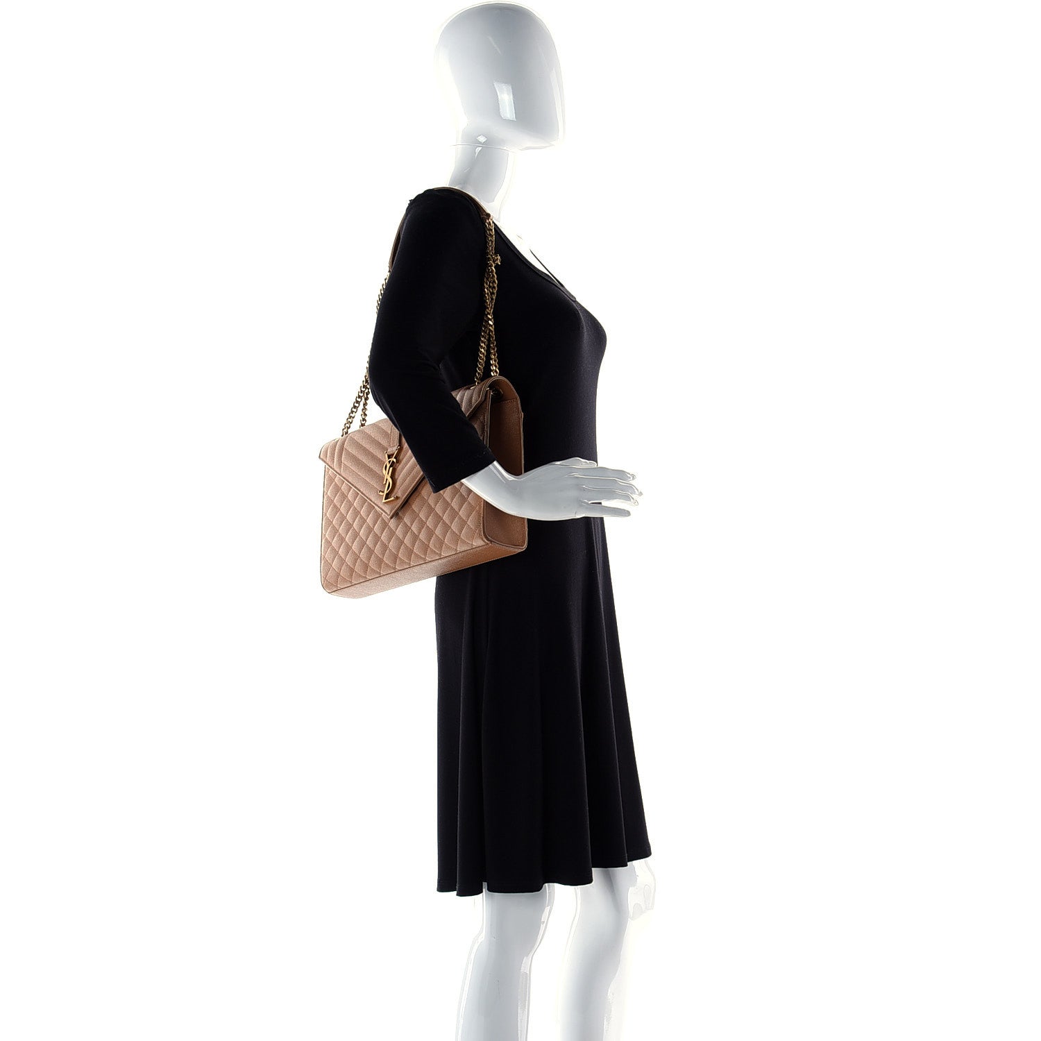 Saint Laurent Grain De Poudre Textured Mixed Matelasse Triquilt Large Monogram Satchel Dune 13 of 13
