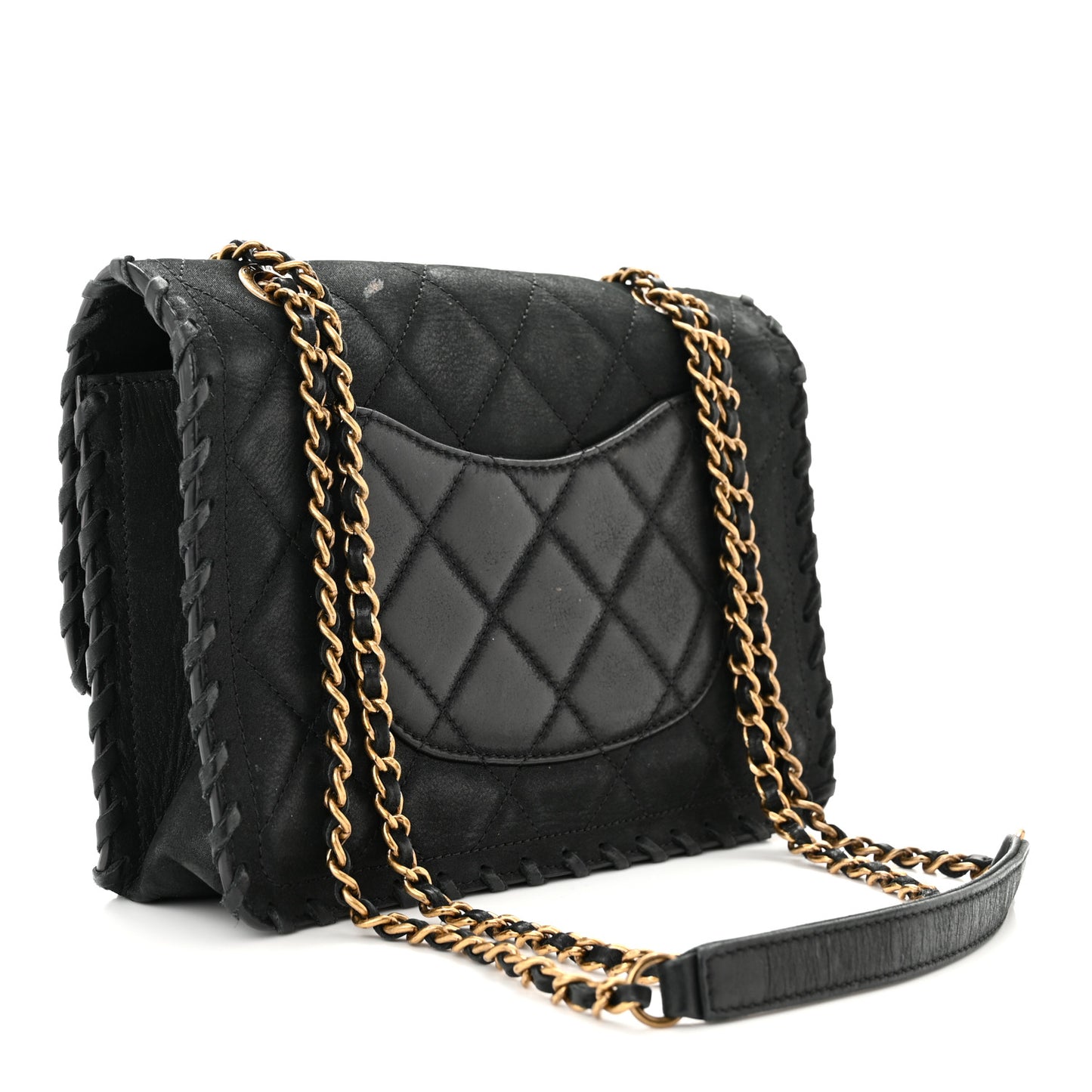 Iridescent Calfskin Small Happy Stitch Flap Black