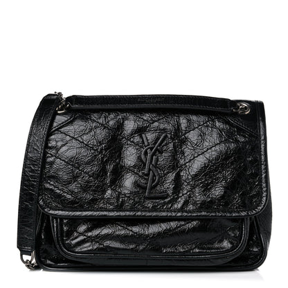 Saint Laurent Crinkled Calfskin Matelasse Monogram Baby Niki Chain Satchel Black 1 of 11