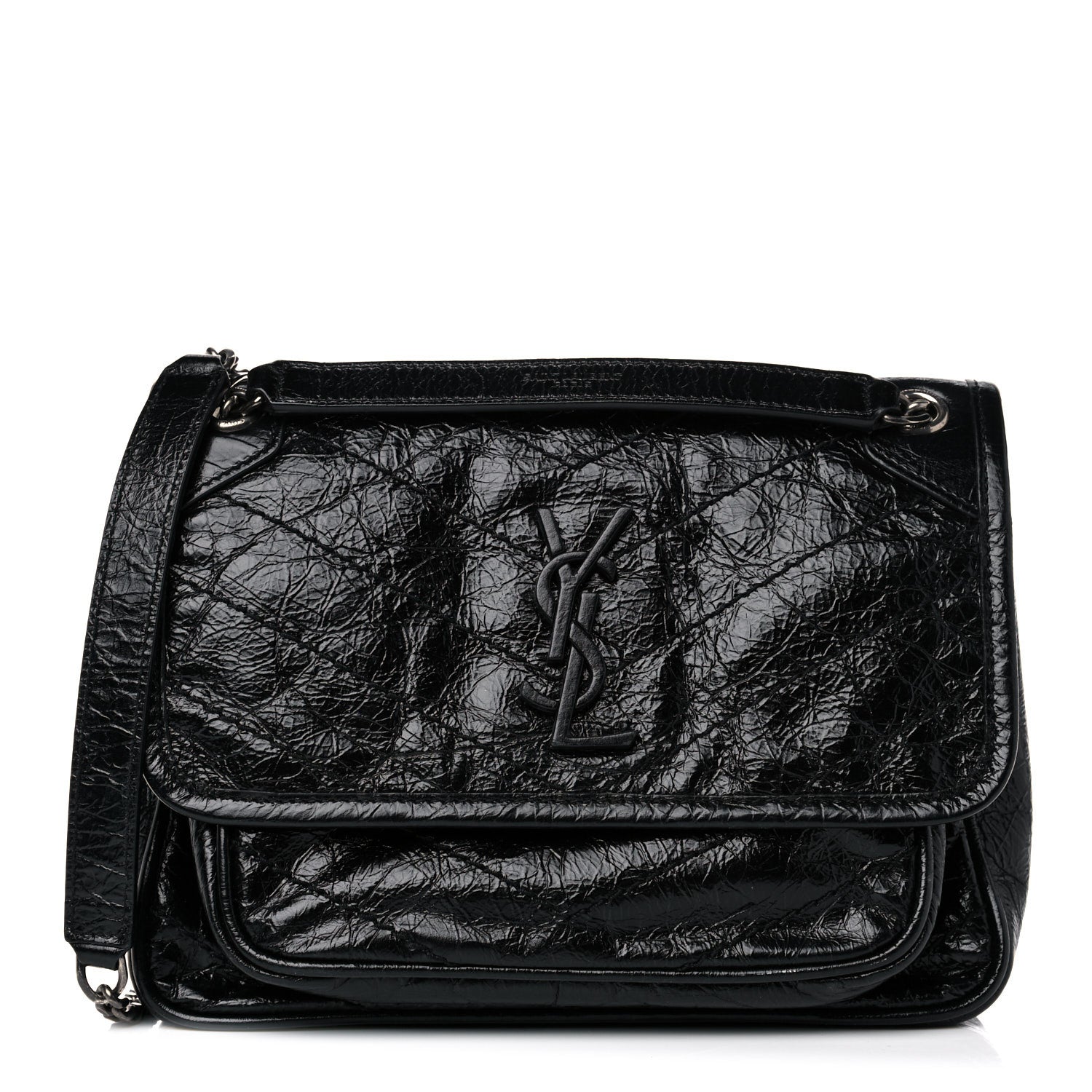 Saint Laurent Crinkled Calfskin Matelasse Monogram Baby Niki Chain Satchel Black 1 of 11