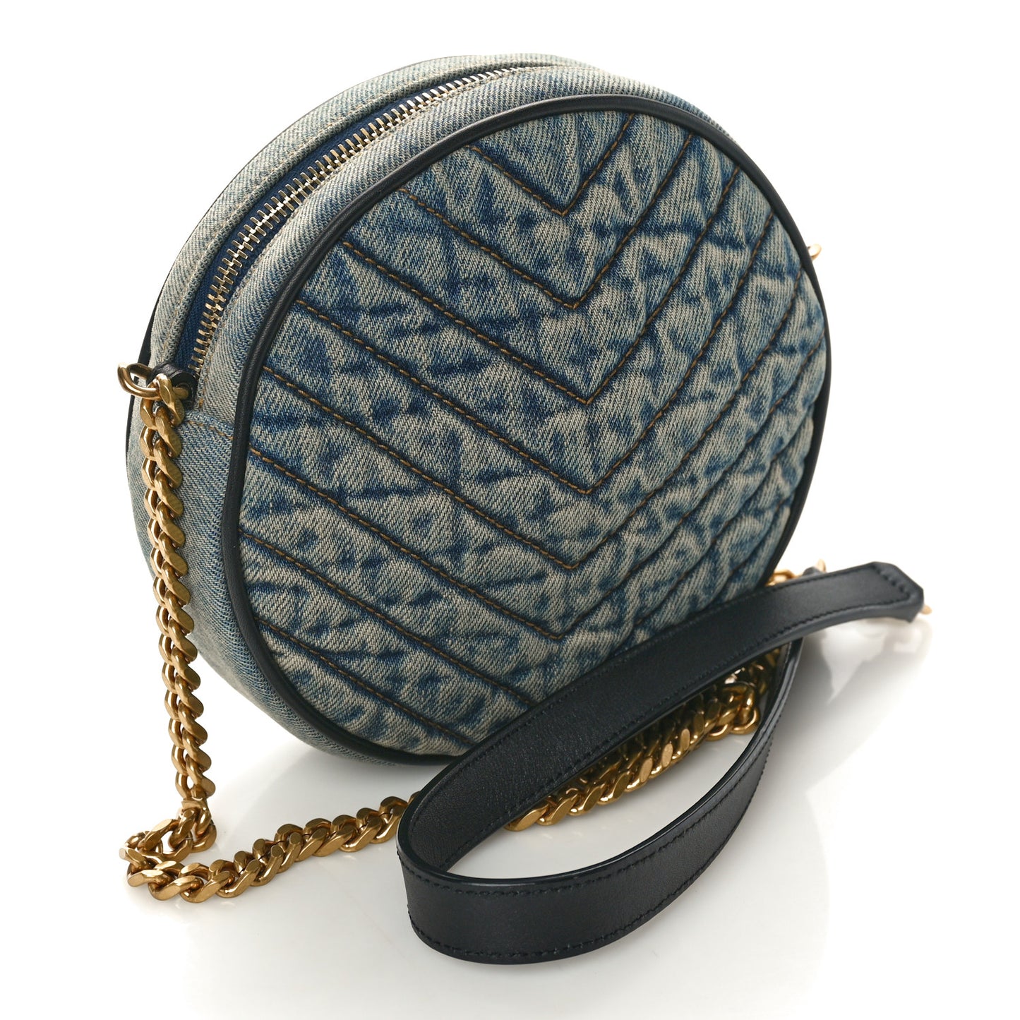 Denim Quilted Monogram Round Crossbody Bag Rodeo Blue