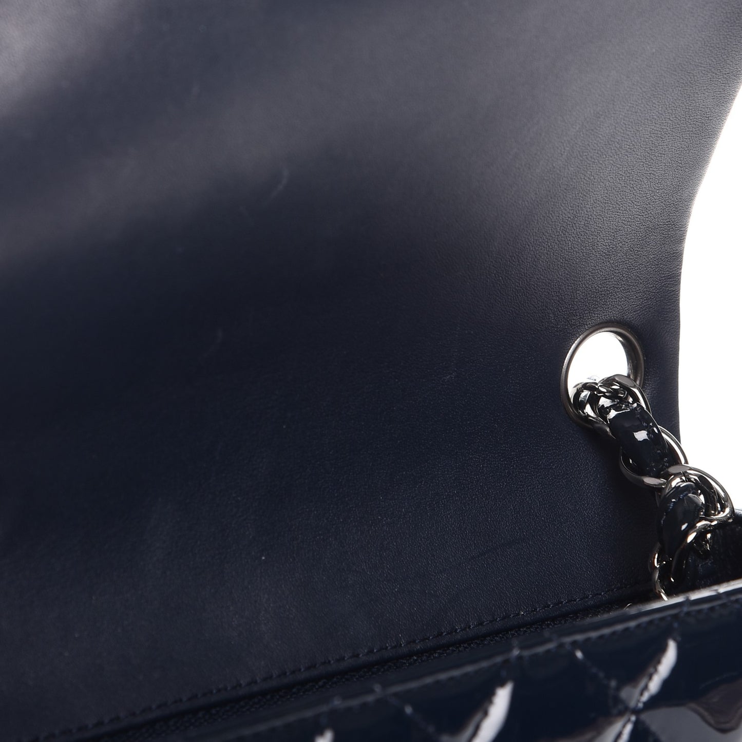 Patent Quilted Mini Square Flap Navy Blue