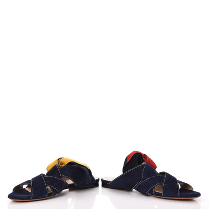Chloe Suede Nellie Knotted Slipper Slide Sandals Flats 38 Navy 4 of 9
