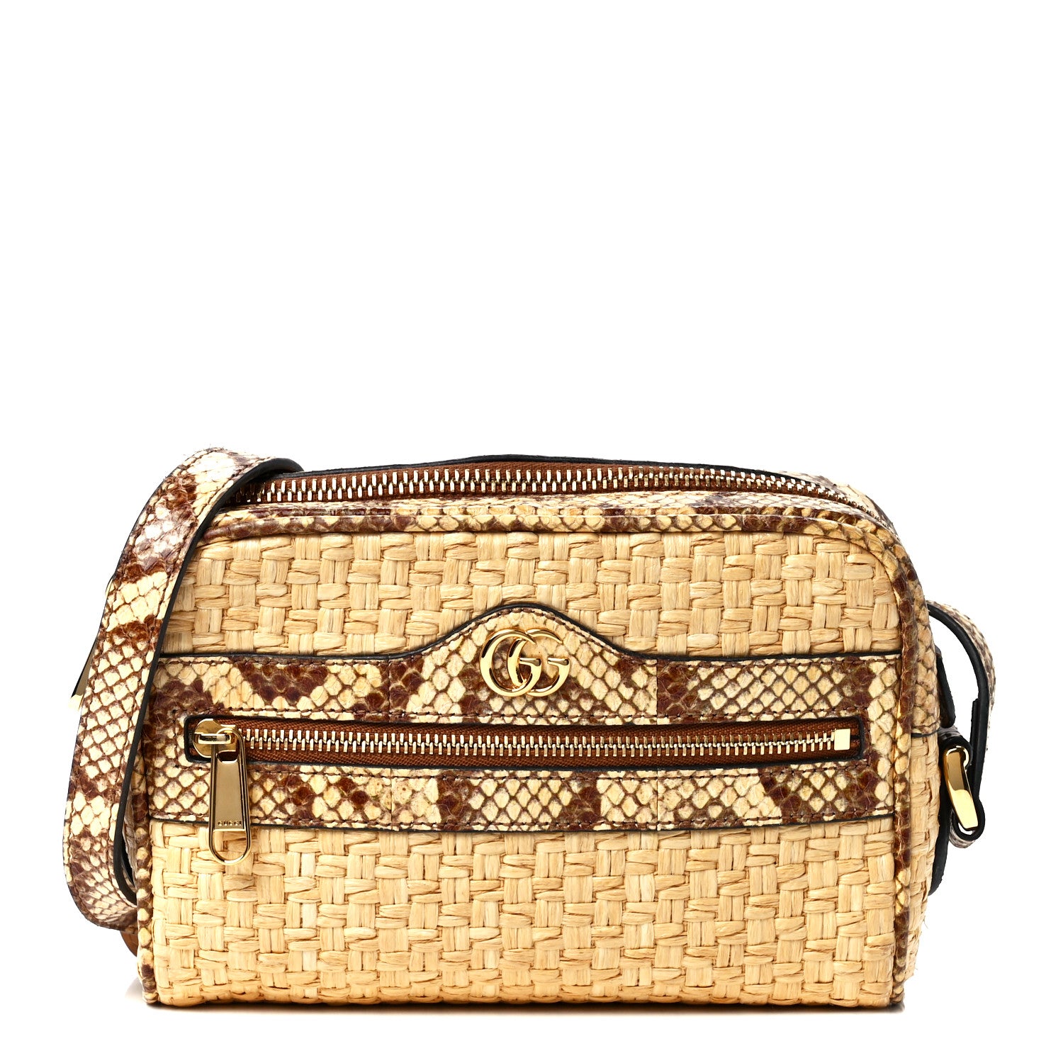 Gucci Raffia Elaphe Mini Ophidia Shoulder Bag Natural Cream Brown 1 of 11