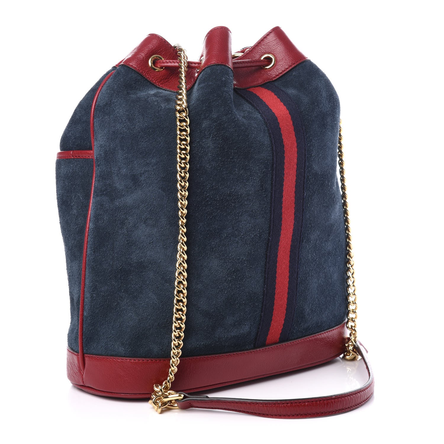 Gucci Suede Calfskin Web Medium Rajah Bucket Bag New Blue Romantic Cherry 4 of 10