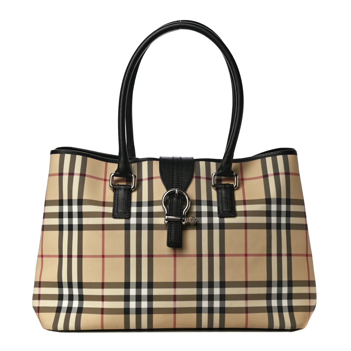 House Check Large Buckle Tote Black